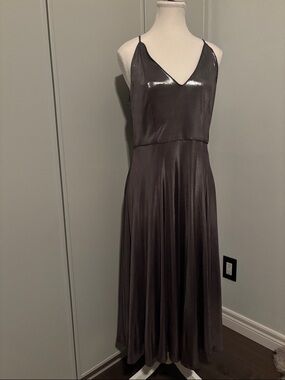 Halston Heritage Gunmetal Metallic V-Neck Midi Dress